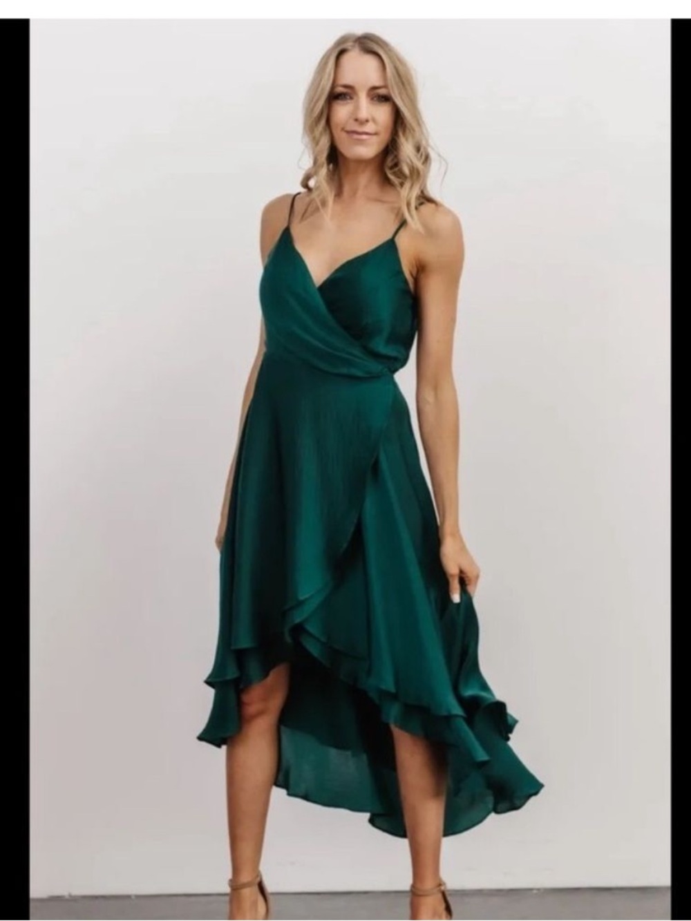 Baltic Born Women’s Steffi Tulip Wrap High-Low Ruffle Dress New Emerald Medium